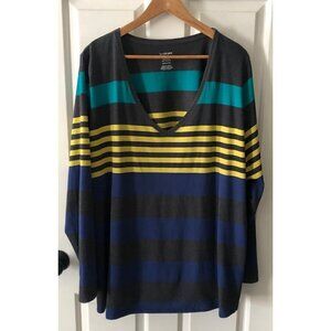 Woman's Plus Size 26/28 Lane Bryant Shirt Striped with Blue Yellow Teal